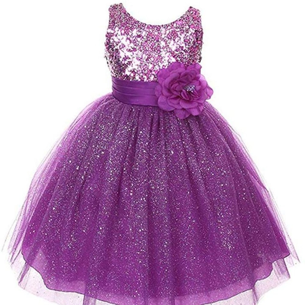 Girls Purple Sequin Sparkly Glitter Tulle Dress - Pagent Dress - EUC